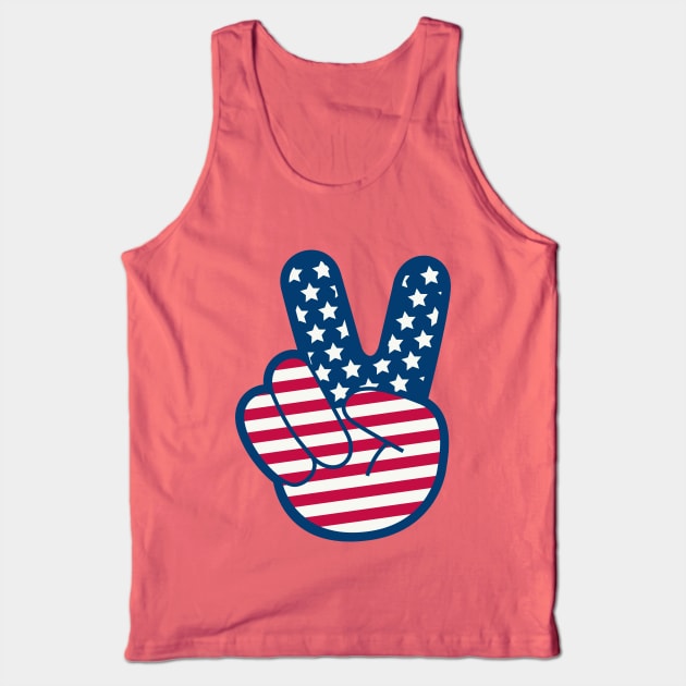 American Flag Retro Peace Sign Hand Tank Top by PUFFYP